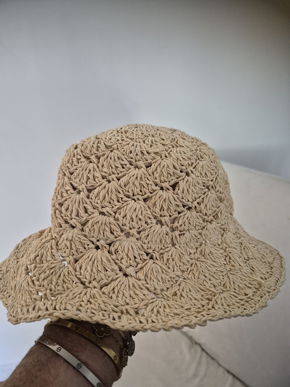 J. Crew Crochet Bucket Hat in Beige
